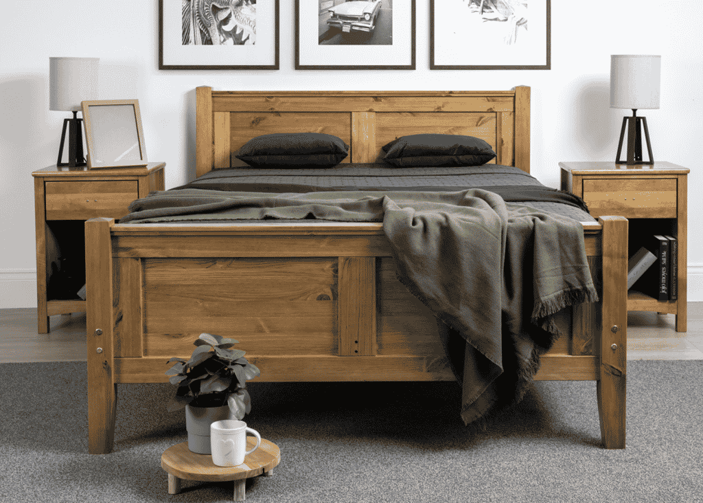 Get a rustic wooden bed frame