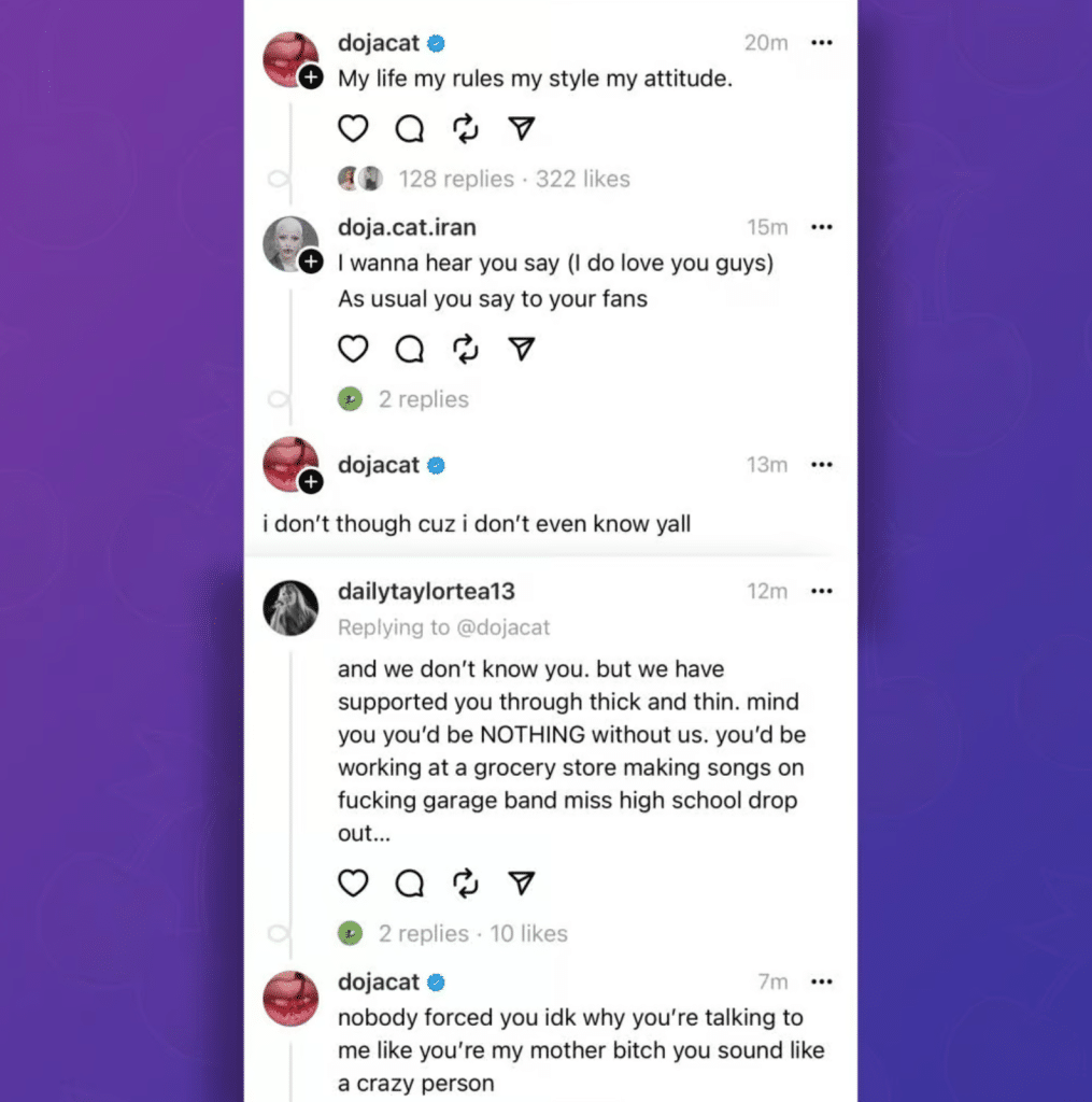 Fans arguing with Doja Cat on twitter
