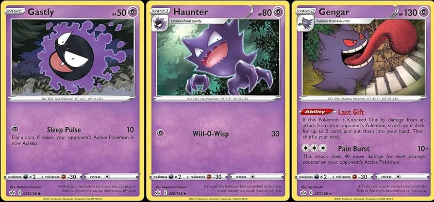 Gastly, Haunter and Gengar Cards