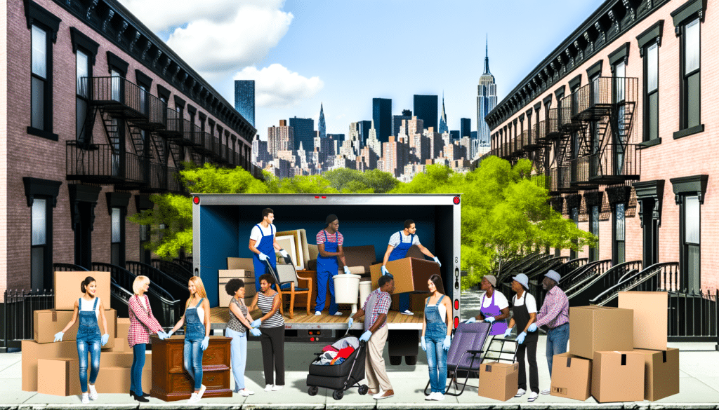 Volunteers collecting donated furniture and household items in New York City for charity