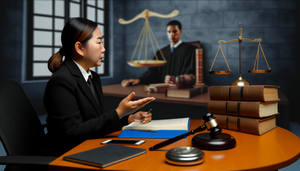 Featured image for article on common defenses in criminal cases, showing courtroom and justice symbols