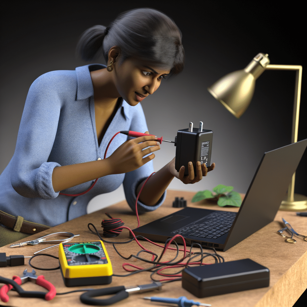 Person repairing an AC adapter for electronic devices