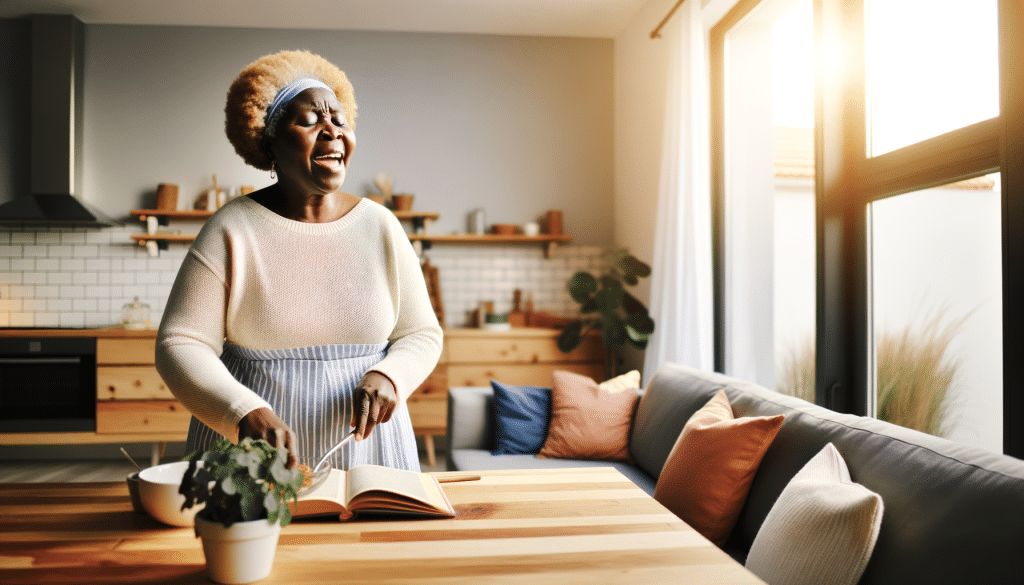 Happy senior person enjoying independence at home