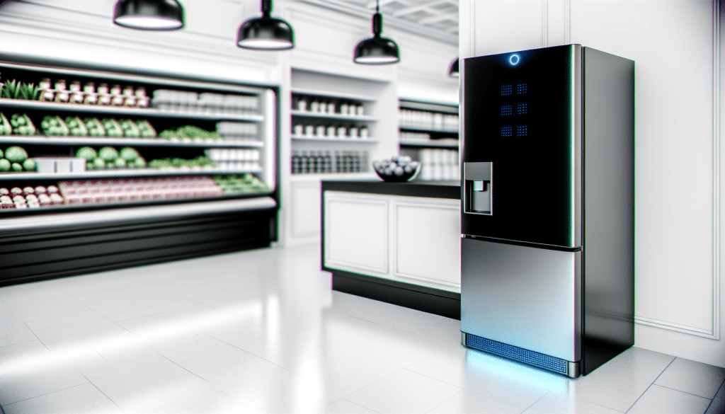 Smart cooler with AI and IoT technology in a modern retail environment
