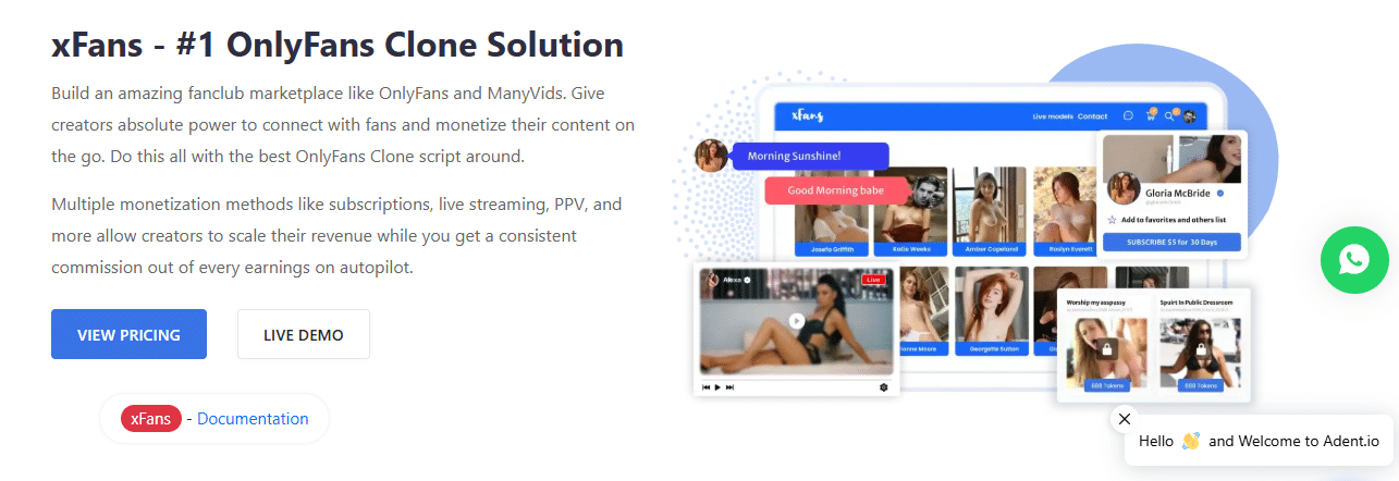 xFans by Adent.io platform builder for fan subscription websites