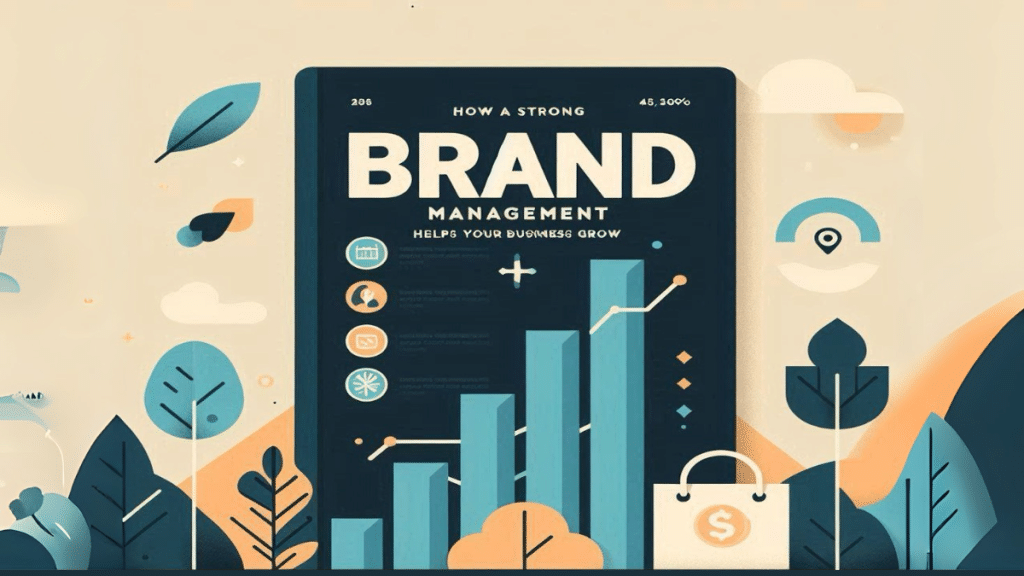 a book titled “Brand Management” with various growing trees and increasing graphs