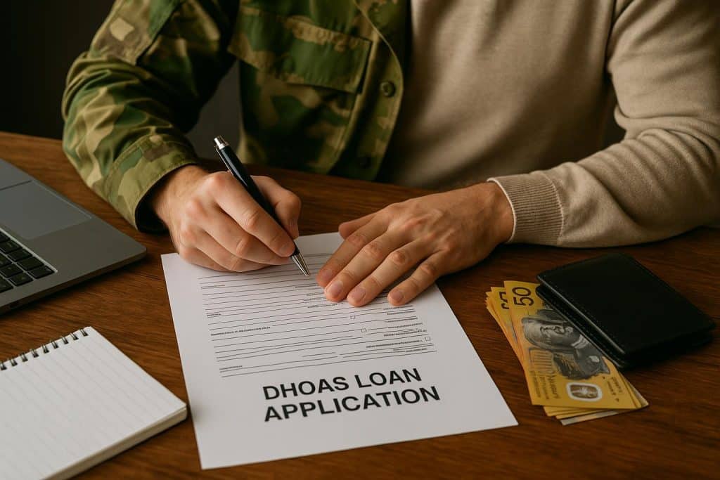 Laptop displaying DHOAS loan application and step-by-step checklist