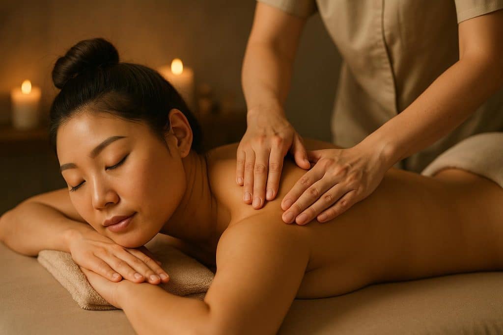 Korean Swedish massage with long soothing strokes, warm oil, and aromatherapy
