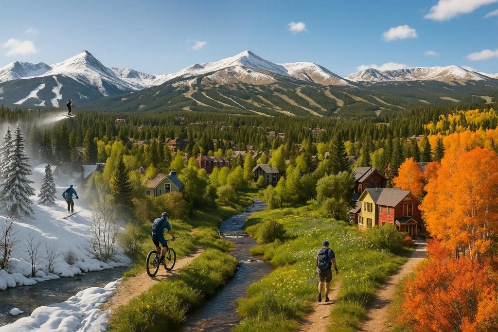 Breckenridge year-round: snowy slopes, spring wildflowers, summer hikes, fall aspen colors