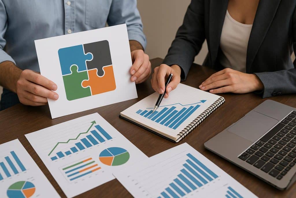 Marketing KPIs dashboard and upward growth chart aligning goals with business objectives