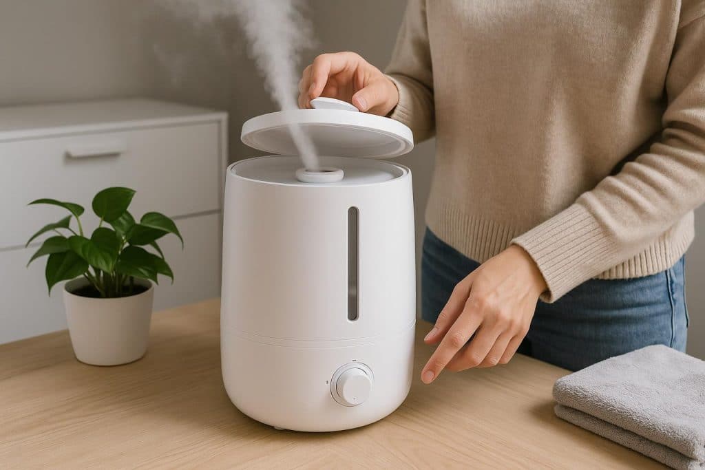 Leak-proof humidifier with transparent tank and removable filter for easy cleaning