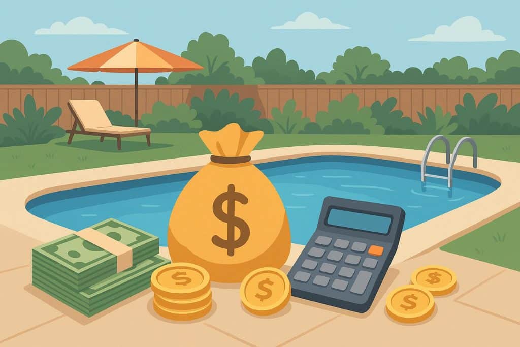 Backyard swimming pool with modern design and landscaping, illustrating creative financing options