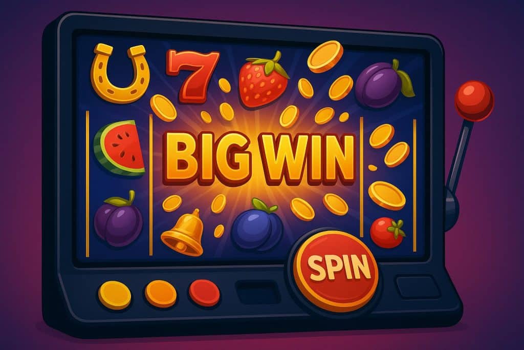 Colorful online slot machine interface with spinning reels and vibrant casino-themed graphics