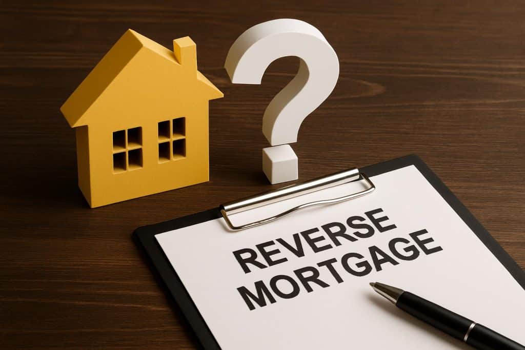 House with dollar signs symbolizing reverse mortgage financial decisions and home equity options