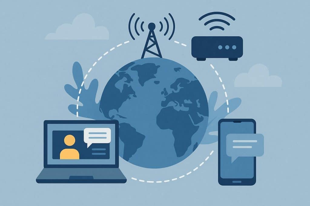 Modern digital network supporting remote work communication and resilient online collaboration