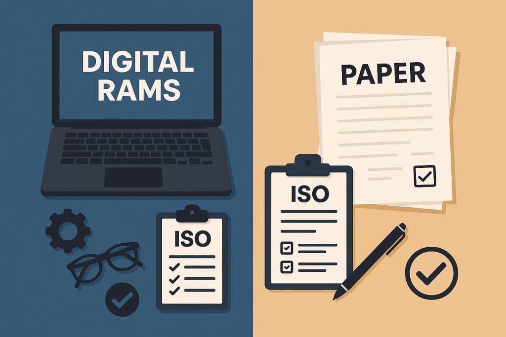 Comparison of digital RAMS software dashboard and traditional paper audit documents