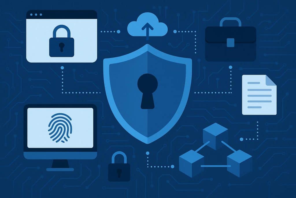 BitHide and blockchain technology icons symbolizing business data protection and digital privacy