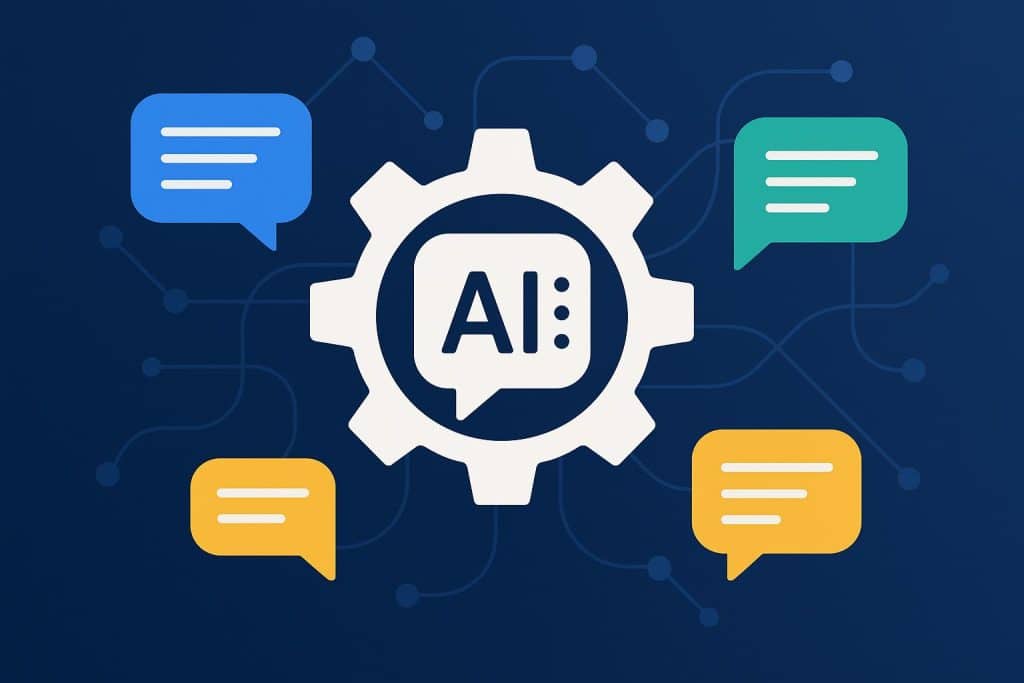 Abstract visualization of AI-powered automated messaging and data analytics for customer interactions