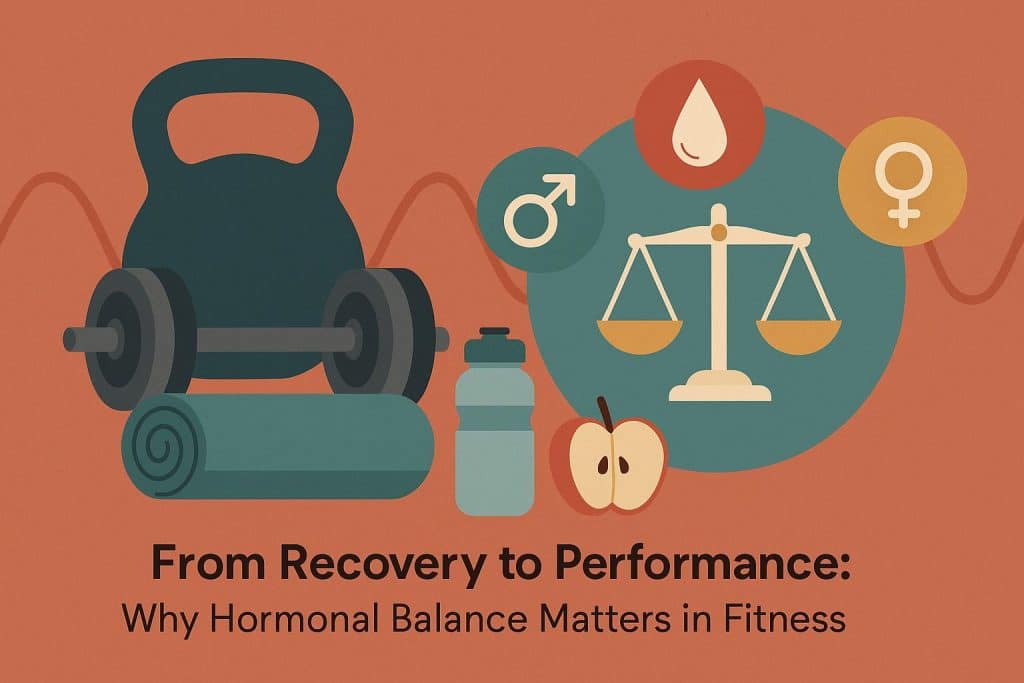 Healthy female athlete lifting weights, highlighting hormonal balance's role in fitness recovery.
