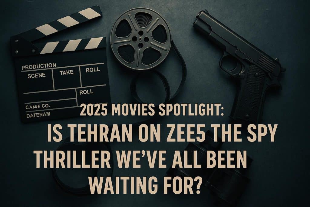 Tehran on ZEE5 promotional poster featuring spy thriller elements for 2025 movie spotlight