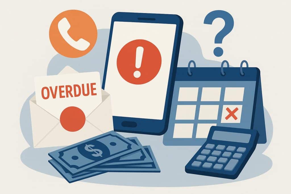 Overdue bill notice highlighting risks of unpaid communication fees and late payment consequences