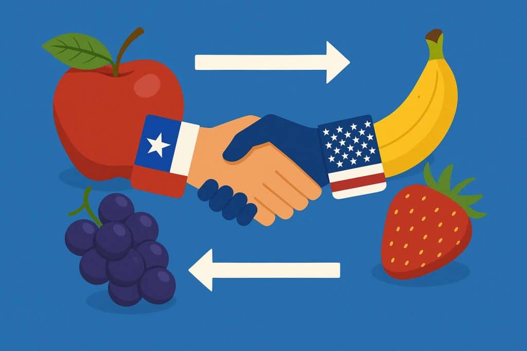 Chilean fruits being loaded for export, symbolizing Chile-U.S. fruit trade partnership