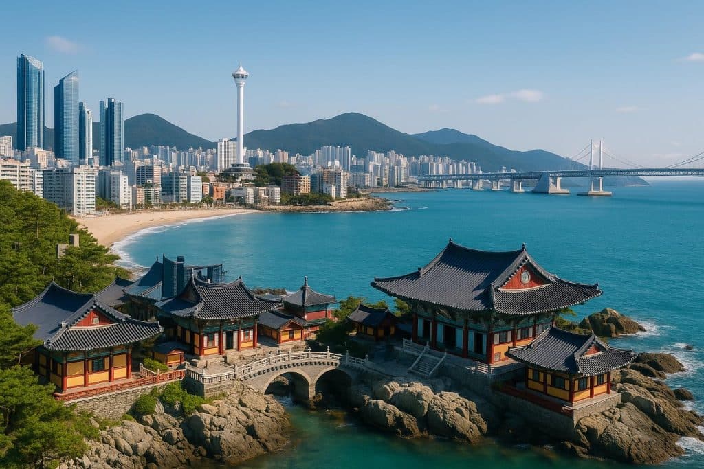 Scenic view of Busan’s cityscape with iconic skyline, beaches, and vibrant urban attractions