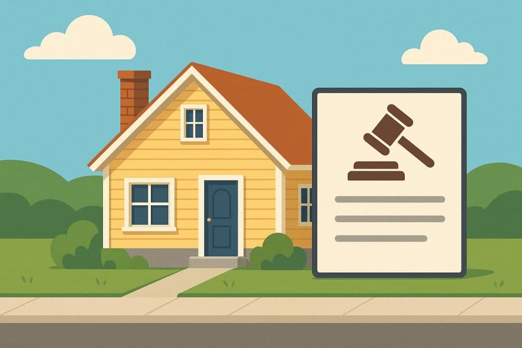Illustration of a house with a document symbolizing a lien for homeownership legal guidance