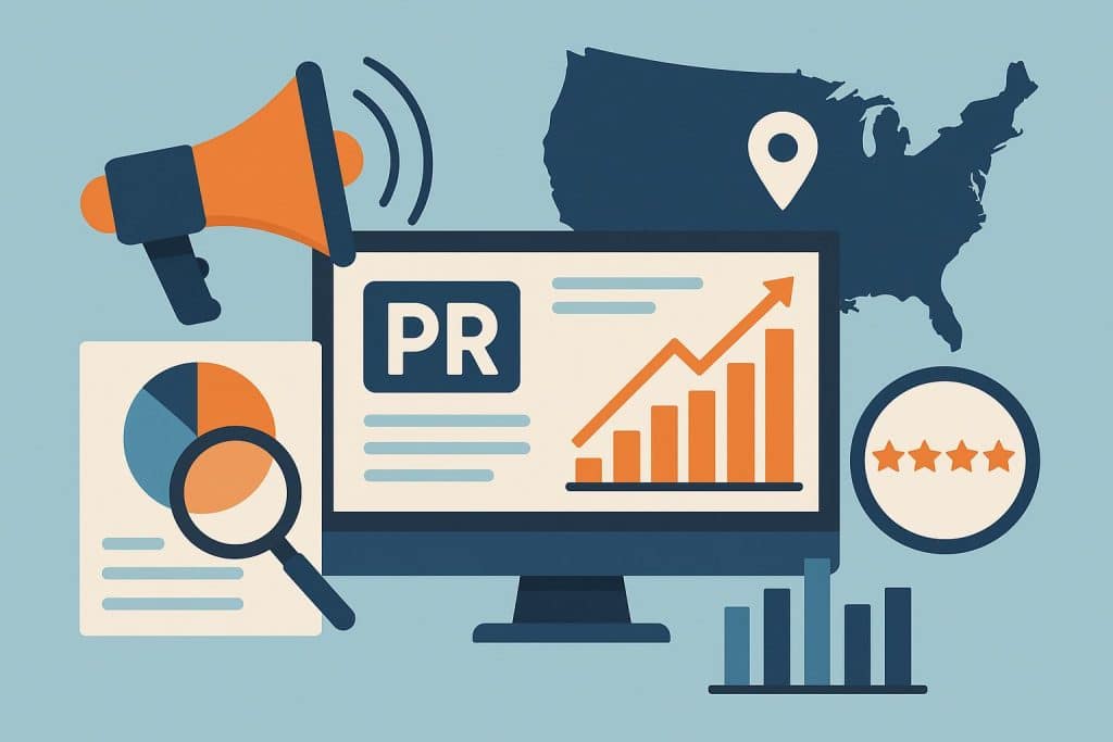 Press release distribution network illustration highlighting top US PR services for businesses