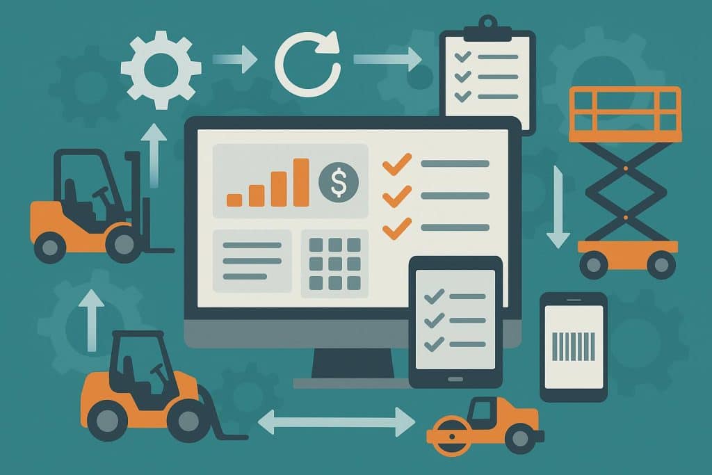 Modern rental equipment software dashboard optimizing business operations and workflow efficiency