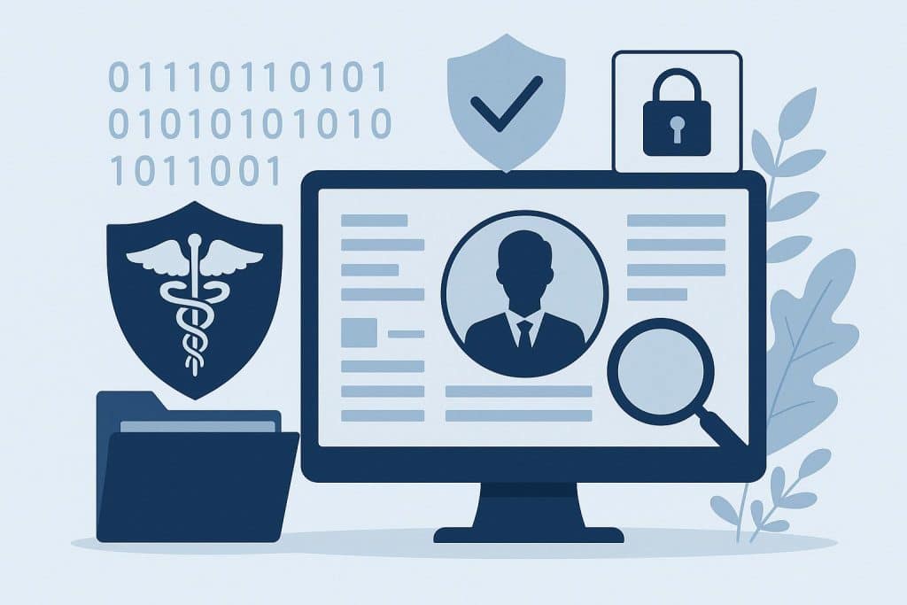 Healthcare professionals reviewing secure employee monitoring dashboard for HIPAA compliance