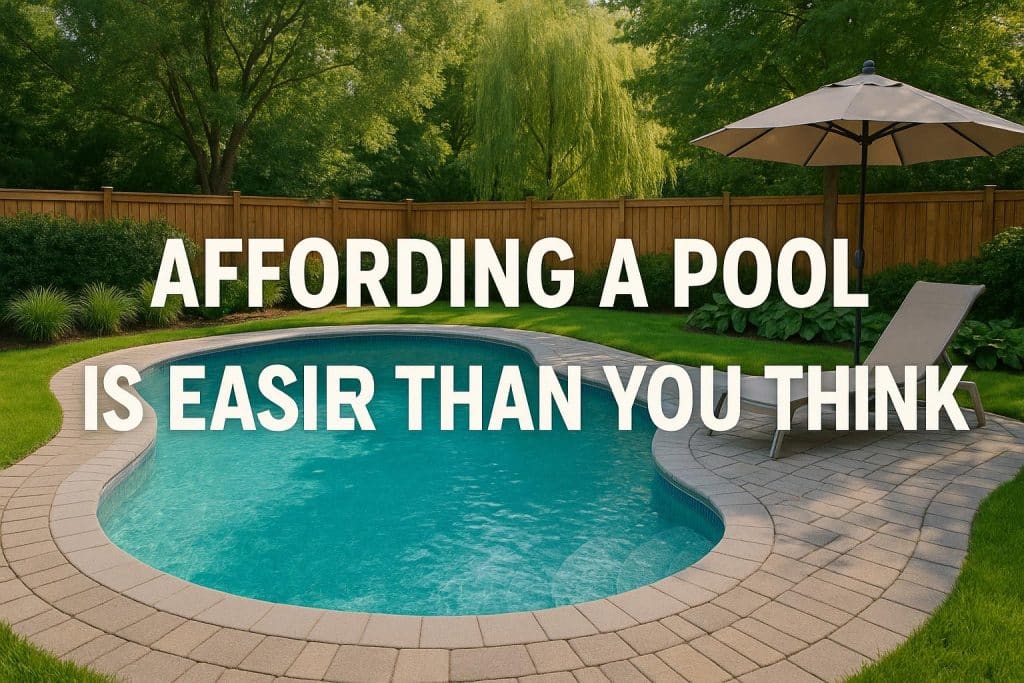 Affordable backyard swimming pool with modern patio, illustrating attainable home upgrades