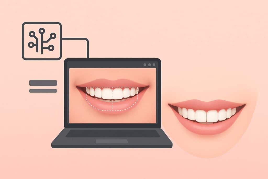Digital mockup of a radiant smile designed with AI, reflecting K-Beauty aesthetic standards