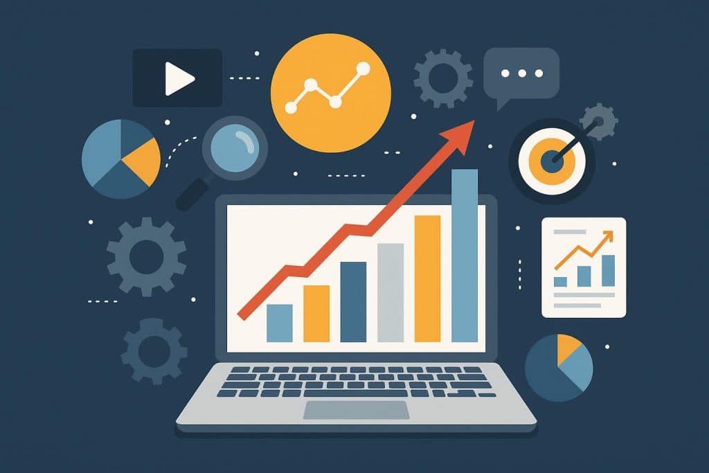 Analytics dashboard with marketing graphs and data charts illustrating data-driven digital marketing