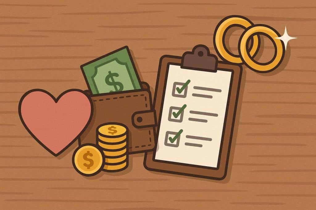 Engaged couple reviewing finances together before marriage, symbolizing financial planning for couples
