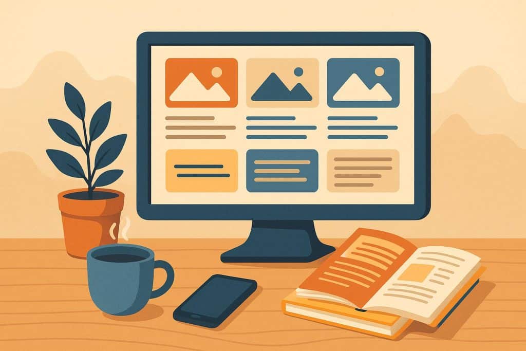 Assorted blog posts on screen, highlighting diverse content for staying informed and inspired