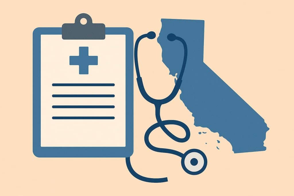 California workplace doctor note requirements illustrated with medical documents and office supplies