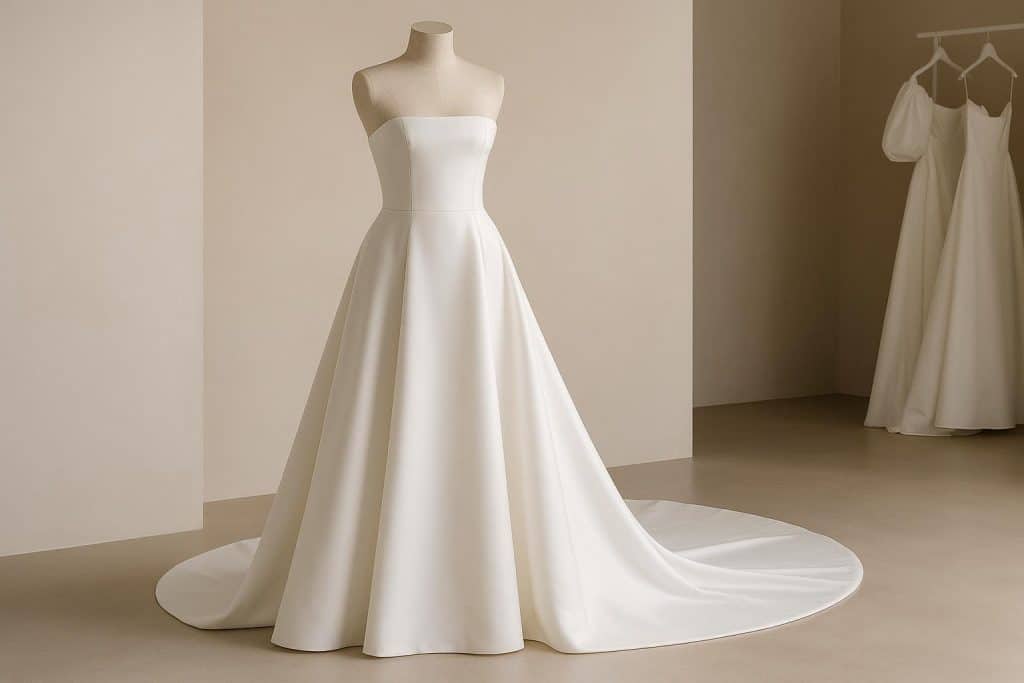 Elegant modern wedding gown from KYHA Studios' collection showcased for stylish brides