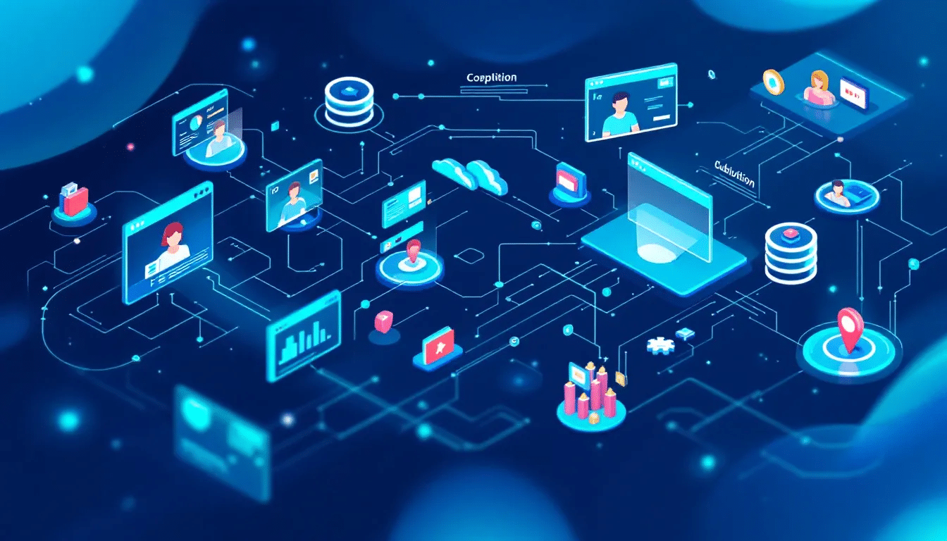 The image depicts a fast-moving digital workflow showcasing video content being processed through various translation stages simultaneously, highlighting the integration of AI translation tools and human translators. This dynamic representation emphasizes the efficiency of AI-powered translation systems in handling multiple languages while ensuring high-quality translations that consider cultural nuances and context.