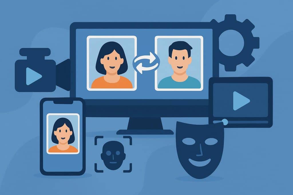 Face swap comparison showing before-and-after photos and videos using popular editing tools