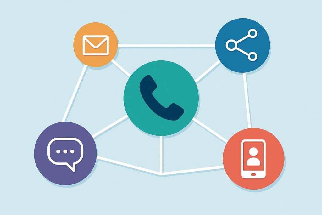 Omnichannel customer support showing interconnected digital communication channels and technology