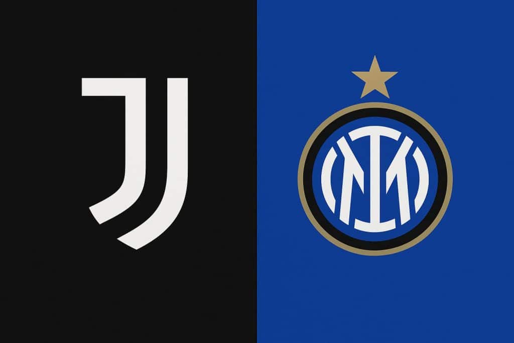 Juventus and Inter Milan club logos side by side representing Italian football rivalry
