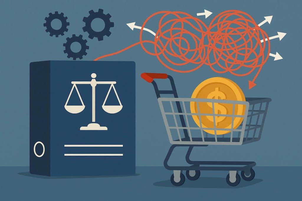 Retail compliance paperwork and documents highlighting regulatory complexity for retailers