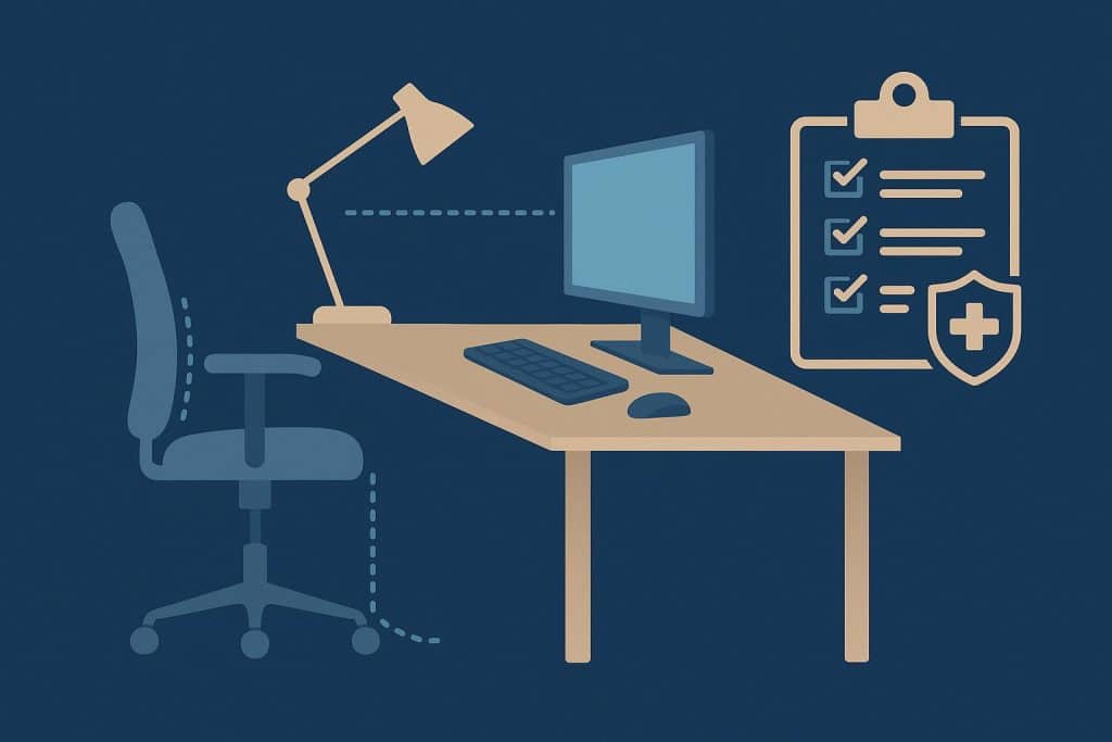 Adjustable office chairs and ergonomic desk setup for workplace injury prevention