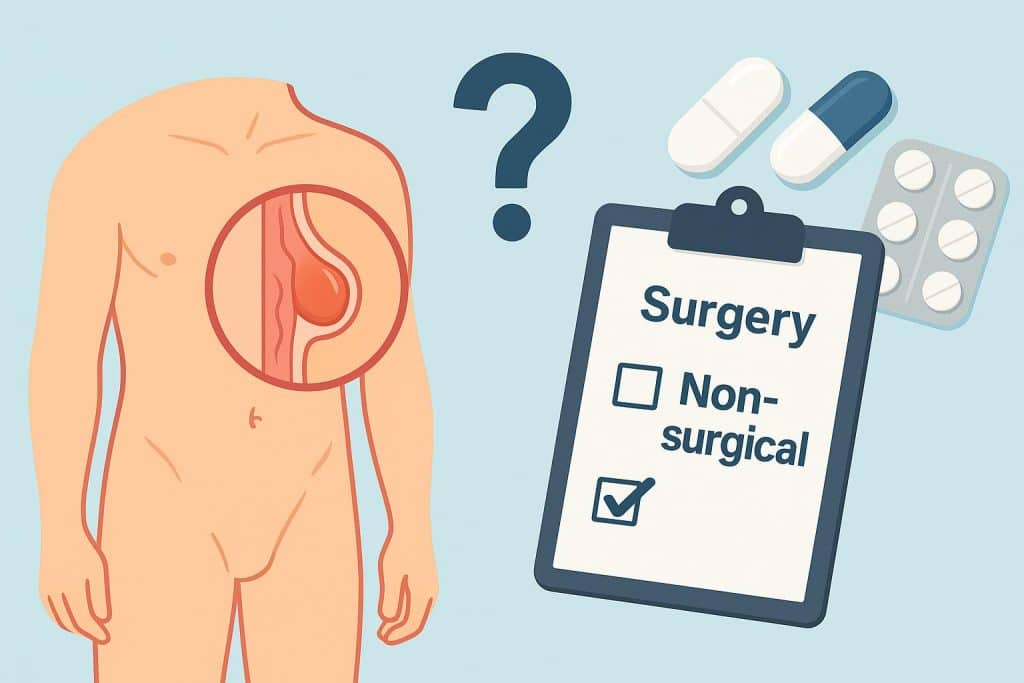 Illustration of hernia treatment options and non-surgical healing methods for hernia management