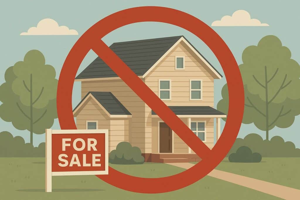 Empty living room with a for sale sign, illustrating the impact of skipping open houses