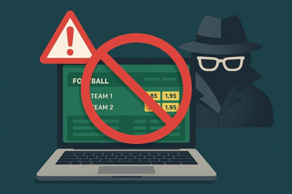 Warning signs of scam sportsbook sites with red flags and suspicious online betting interface