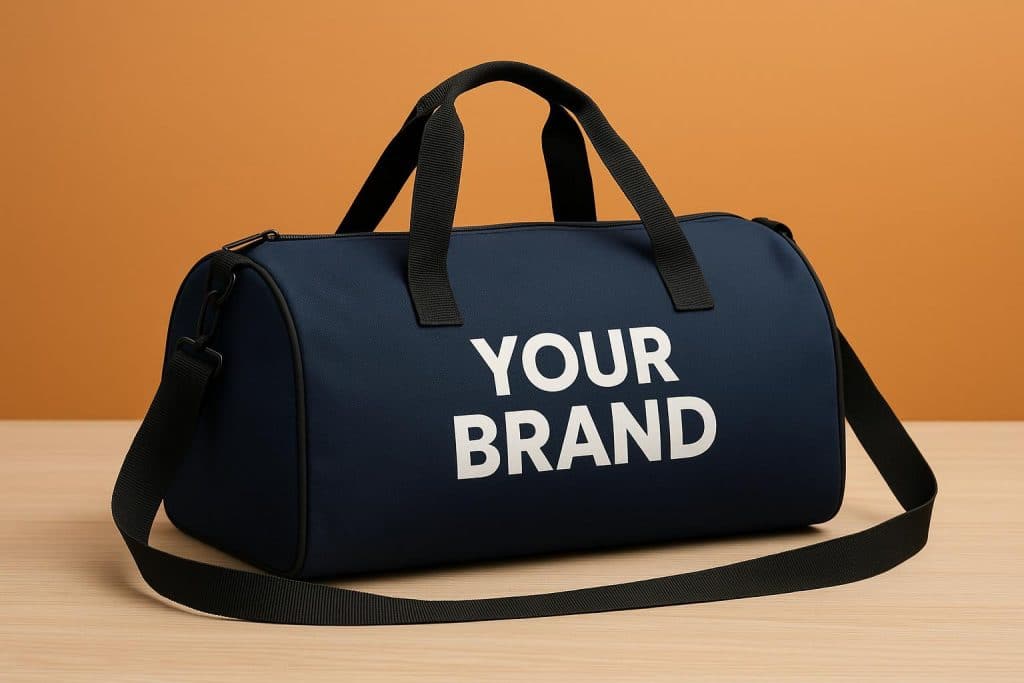Branded duffle bag showcasing company logo, boosting brand recognition and marketing impact