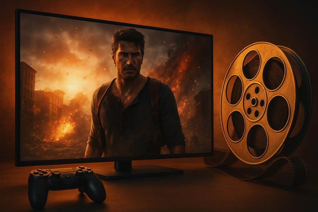 Collage of popular cinematic video games with dramatic lighting and blockbuster-style visuals