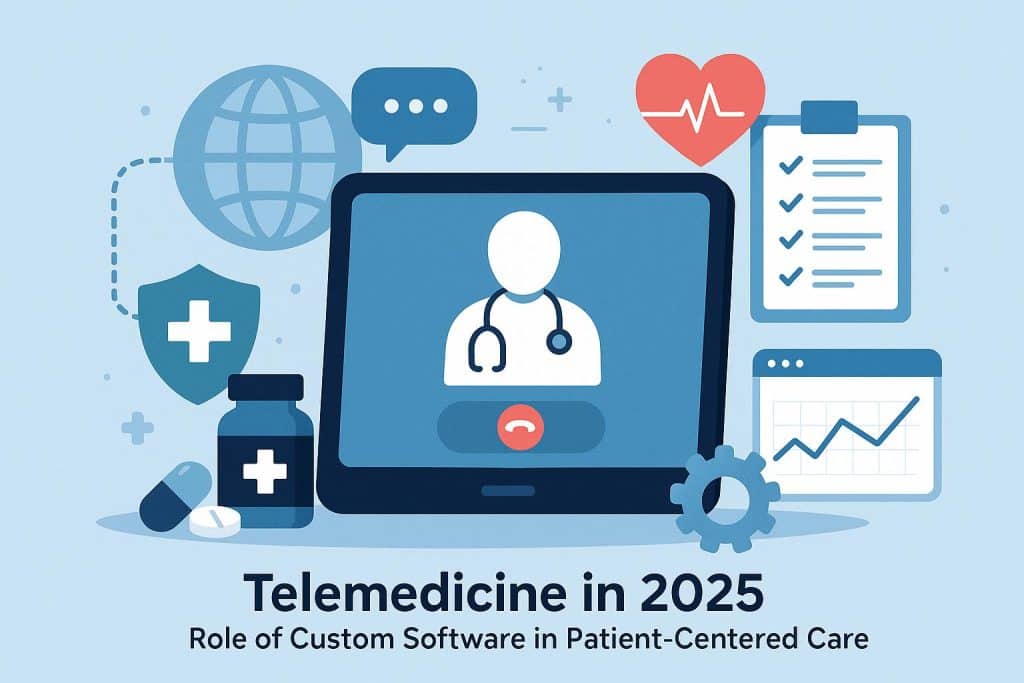 Telemedicine platform interface illustrating custom software enhancing patient-centered healthcare